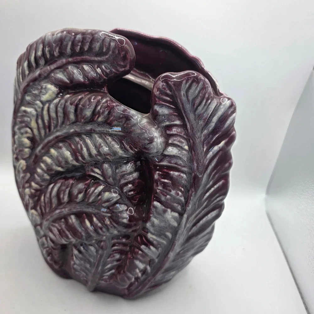 Vintage Royal Haeger R723 Leaf Vase Mulberry Agate Glaze USA Art Pottery